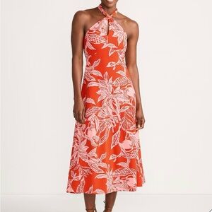 Land’s End Halter Neck Floral Midi Dress - Orange